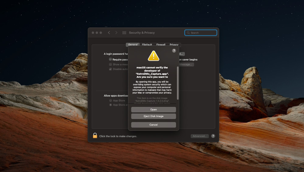 macOS screenshot showing warning message